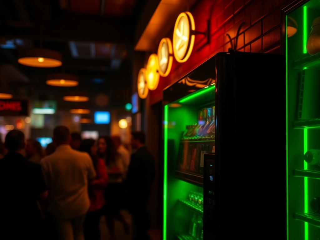Distributeur PuffetGo installé dans un bar animé